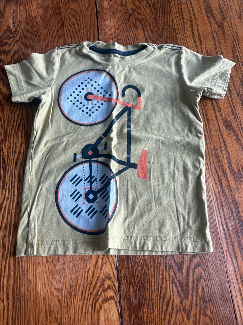 Tea Collection Olive Green Bicycle Graphic Tee with Blue and Coral Accents